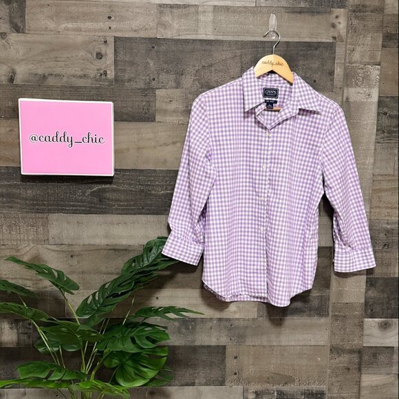 Chaps No Iron Purple Gingham Button Down Shirt Size L Modern Fit EUC - Picture 2 of 6
